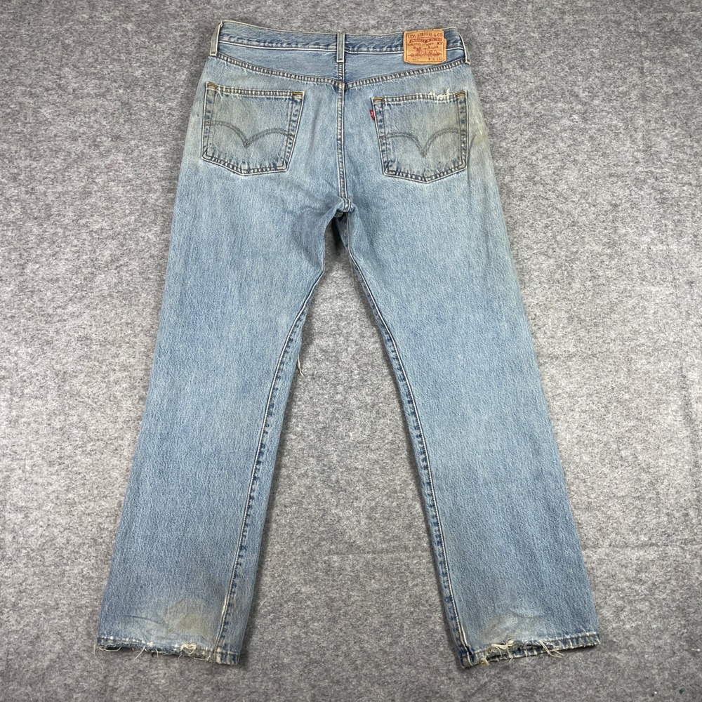 VTG Levis 501 Jeans Mens 36x32 Light Wash Thrashed Distressed Straight Leg Y2K - Picture 3 of 10